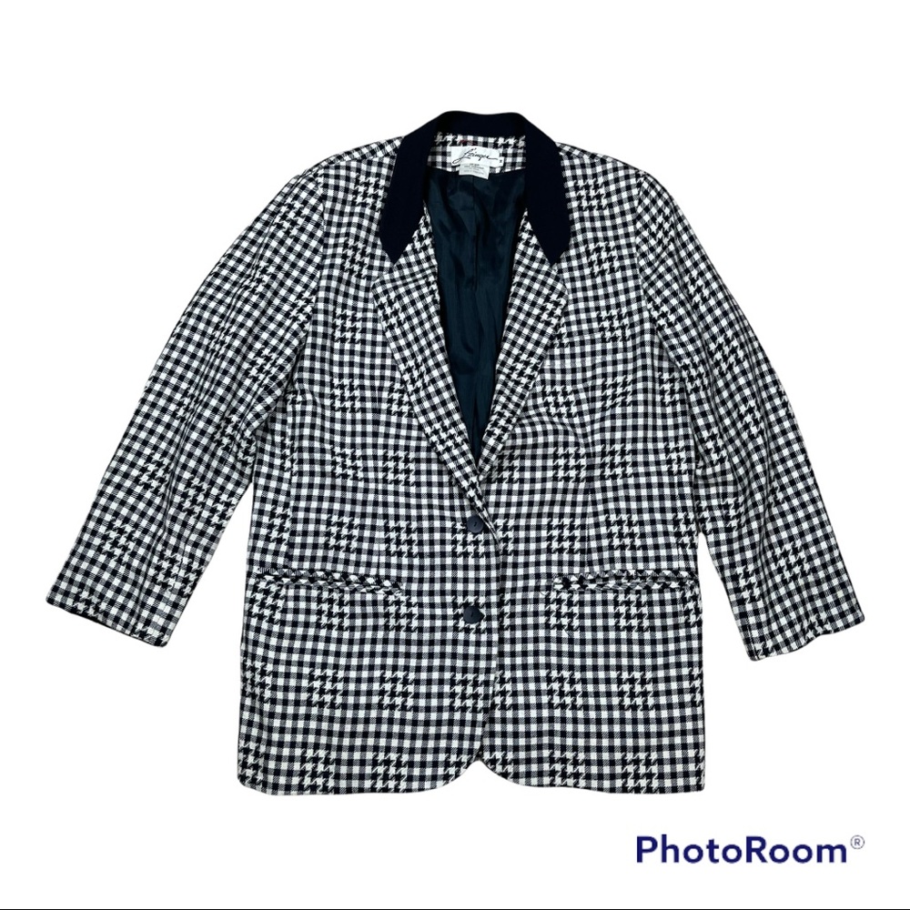 Vintage Lzinger Houndstooth Plaid 100% Wool Long Jacket/blazer‎ Size M